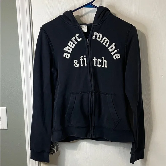 Abercrombie & Fitch Kids Vintage Y2K Logo Navy Zip-Up Hoodie Jacket Size XL - Picture 1 of 8